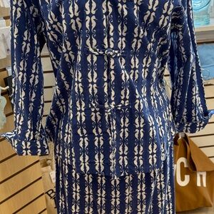 Three Islands Blue and White Seahorse Patterned skirt and matching top.